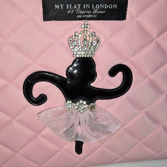 My Flat in London Brighton Ballerina Monkey Rhinestone Crown Pink Quilted Bag - Picture 11 of 16